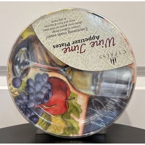 Cypress Home Appetizer plates 4 discontinued pattern New W/wine Glass Slot
